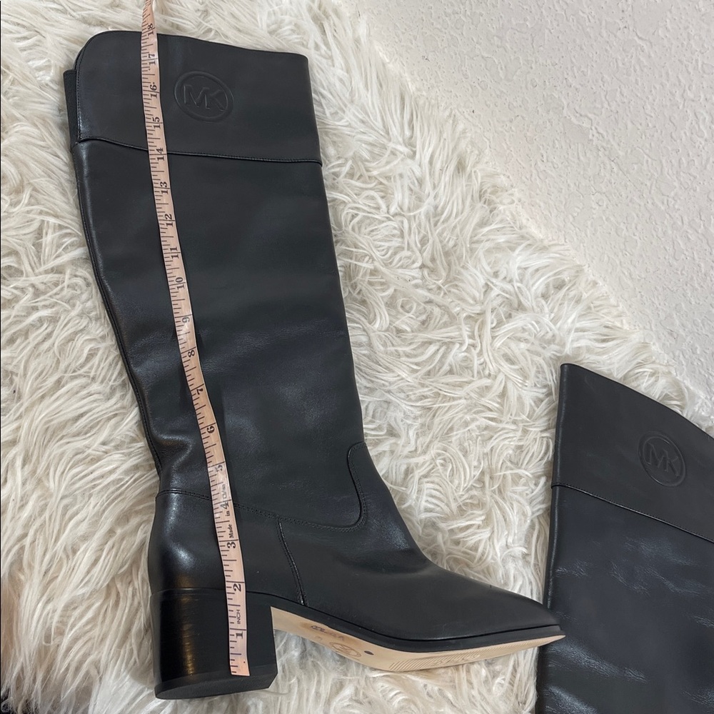 MICHAEL MICHAEL KORS Dylan Black Leather Tall Boots Chunky Heel Size 7.5 - Picture 8 of 12